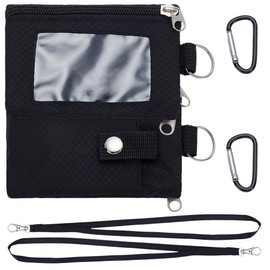 WEBEEDY 2 Pcs Small Lanyard Wallet Minimalist Wallets for Women Men Black RFID Blocking Keychain Wallet ID Badge Holder with Zipper ID Window Clasp Hook for Credit Card Cash Change Photo, 8x12cm