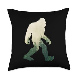 Bigfoot Figure Sasquatch Yeti Nature Double Exposure Throw Pillow
