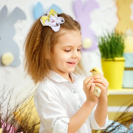 Bunny Hair Bow Clips 3.5 Inch Cute Easter Hair Clips Teens Girls Grosgrain Ribbon Rabbit Hair Accessories for Easter School Birthday, Yellow&White