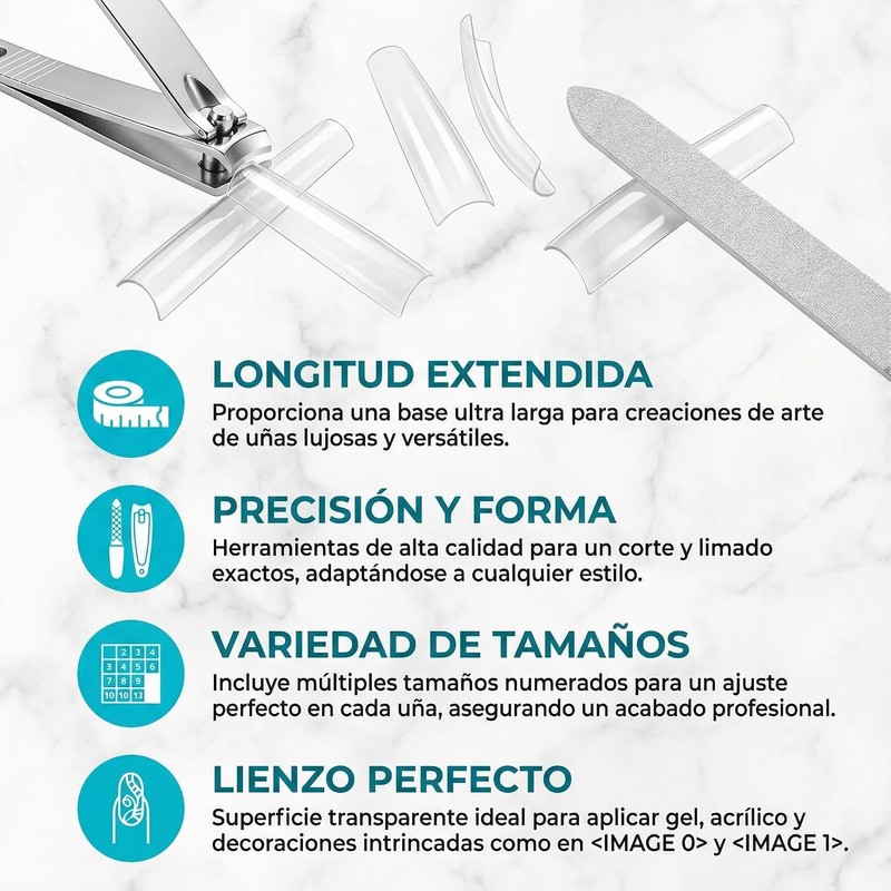 Nivofu 200Pcs Puntas de Uñas Postizas Curvadas en C Largas,