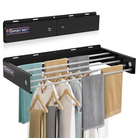 Support Way Foldable Wall Mounted Drying Rack, 40'' Wide Aviation Aluminum Laundry Drying Rack Collapsible with 5 Rods, 100LB Capacity, Pull Out Design Towel Drying Racks for Laundry Wall (Black, 40")