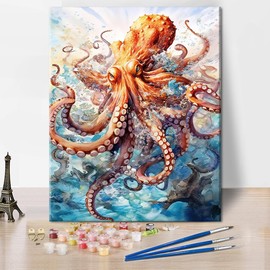 TUMOVO Paint by Numbers for Adults Beginner Octopus Paint Number Kits Sea Animals Adult Paint by Number Sea View Adult Paint by Number Kits DIY Oil Painting Kits Gift for Kids, 16 x20 Inch
