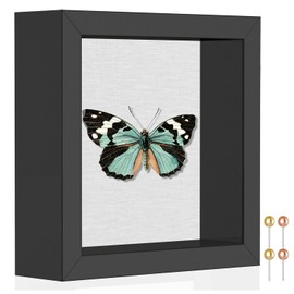 Califortree 5x5 Small Shadow Box Picture Frame with Soft Linen Back - Push Pins Included, Memory Shadow Box Display Case, Black