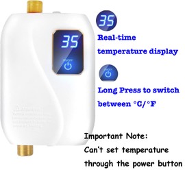 Generic Tankless Water Heater Electric, Instant Hot Water Heater Under Sink, 3000W 110V On Demand Mini Water Heater for RV Kitchen Bathroom, White