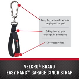 VELCRO Brand Easy Hang Cinch Straps for Garage Organization, 3 Sizes S-M-L 1 Each, Holds up to 350 pounds, Black, VEL-30804-USA