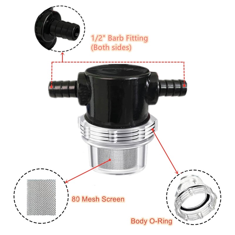 1/2 Inches Water Pump Strainer, RV Water Pump Filter Compatible