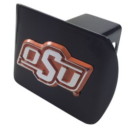 Oklahoma State METAL emblem (chrome with orange trim) on black METAL Hitch Cover