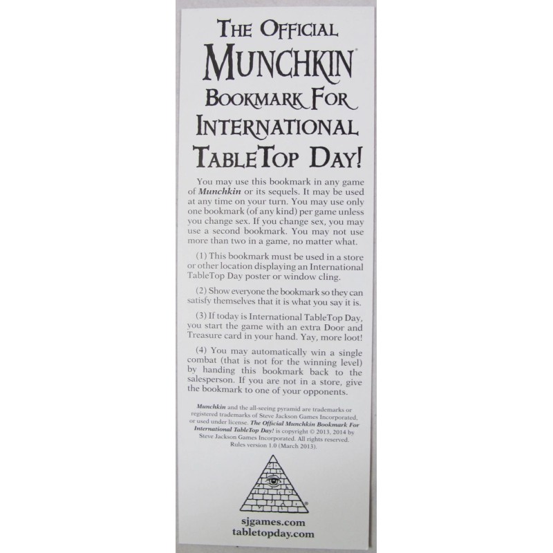 Steve Jackson Games Munchkin Promo Bookmark - International Tabletop Day