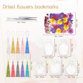 TaoBary 161 Pcs DIY Transparent Dried Flower Bookmark Set Include Clear Bookmarks Dried Flowers Colorful Tassels and Tweezer Handmade Dried Floral Bookmark for Reader Book Bottle(Pretty)