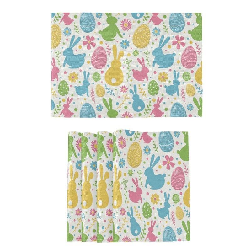 Happy Easter Day Bunny Eggs Placemats Set of 6 Easter