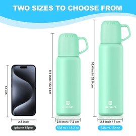 Thermo Flask Water Bottle with Cup 648ml/22oz Vacuum Insulated Thermo Flask Stainless Steel Thermal Water Bottle Flasks for Hot and Cold Water Coffee Tea Drink (Green,Set)