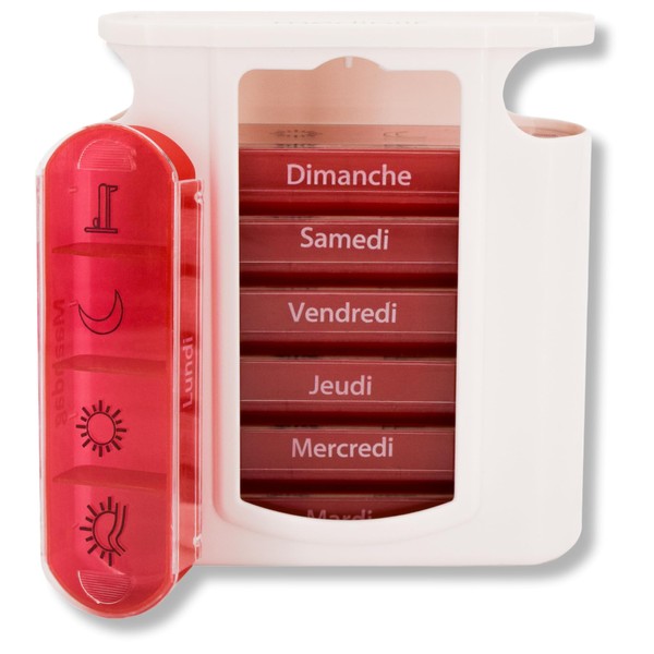 MED-S28T-R Tower Tin Weekly Pill Dispenser One Piece with 4