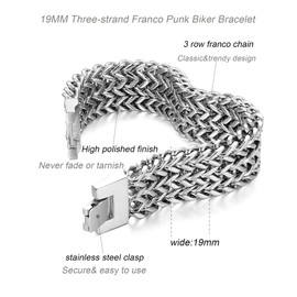 LOYALLOOK Stainless Steel 19MM Cuban Curb Link Chain Men's Bracelets Rock Link Wristband,8.5 Inches
