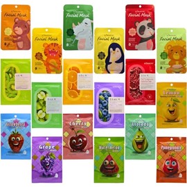 Kit de 30 Mascarillas faciales coreanas surtidas - Aguacate, Colageno de caracol, baya Goji, Papaya, Vitamina C, Aceite de Argan, Cúrcuma, Miel, Café,
