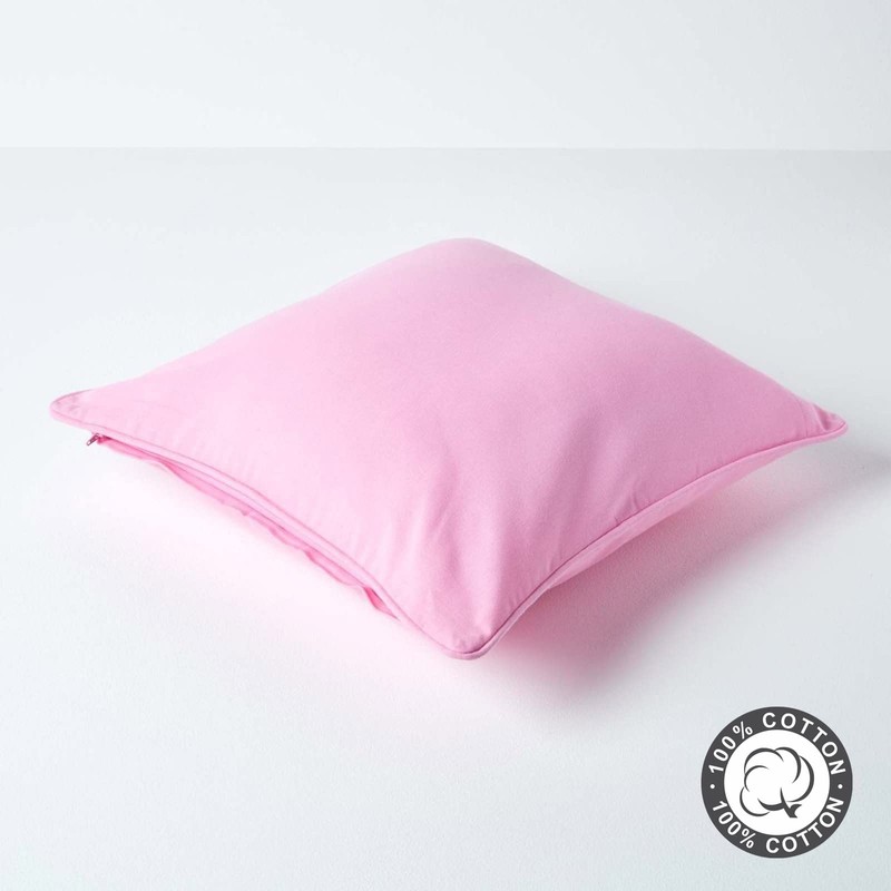 Homescapes - 100% Cotton Plain Pink Cushion Cover- 45 x