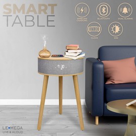 LEMEGA DTS4 Wireless Charging Table, Night Stand, Coffee Table, Sofa Table, End Table with Wireless Charging, Bluetooth Speaker, Night Light, for Living Room/Reception Room/Office - White Oak