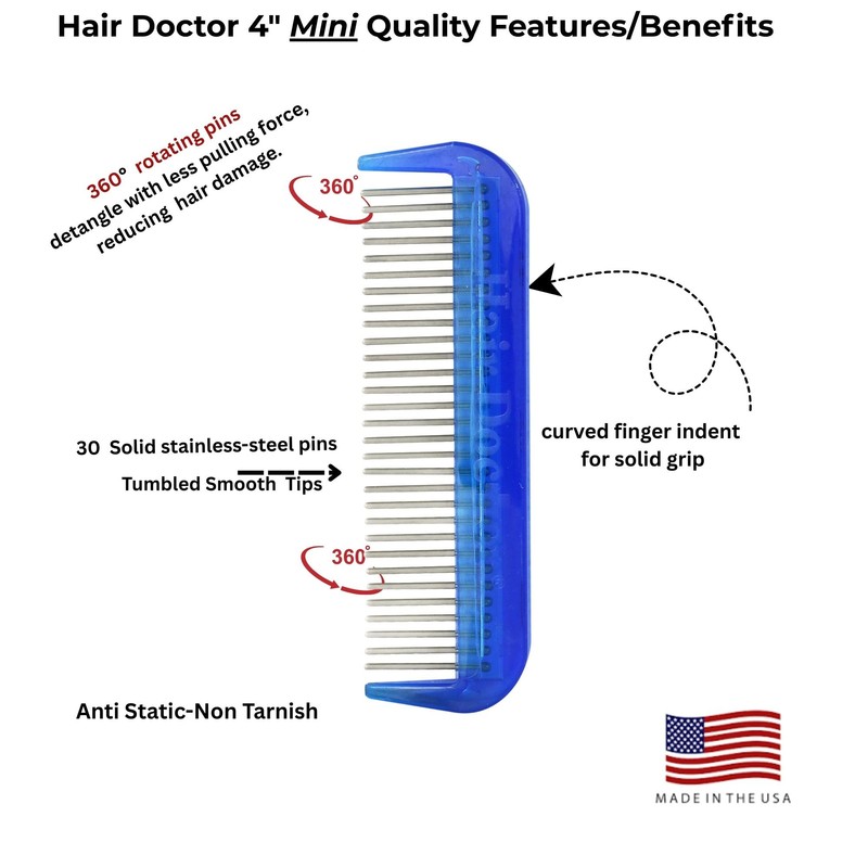 Hair Doctor 4" Mini Comb with silky smooth rotating teeth,