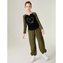 Fuermos Girls 2 Piece Outfits Love Pattern T Shirt and Jogger Pants Teen Clothes for Girls Ages 13 14