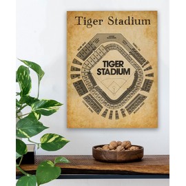 Old Tiger Stadium Seating Chart-18x24 Stretched Canvas Poster-Detroit Tigers Historic Stadium Seating Map, Vintage Blueprint, Seating Sections for Sports-Themed Rooms, Bar & Man Cave-For Baseball Fans