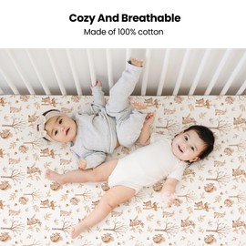 Konssy Muslin Crib Sheets 2 PCS, 100% Cotton Baby Crib Sheets for Standard Crib Mattress (28"x 52"), Soft and Breathable for Boys, Girls (Fall Forest,Wheat)