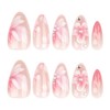 Pink Gradient Press on Nails Fake Nails with Flower Pearl