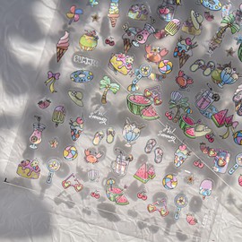 5D Embossed Nail Stickers Decal Summer Food Nail Designs Nail Art Supplies Gel Nail Sticker Self-Adhesive Nail Decorations for Nail Art DIY Nail Art Accessories