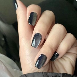 Black Cat Eye Press on Nails Short Square, SXVME Glitter Glue on Nails Sparkly Shiny Fake Nail Press on With Design, Cute Bling Extra Short Coffin False Nail for Women 30 Pcs