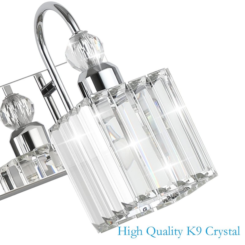 Ralbay Chrome Crystal Bathroom Vanity Light - 3-Lights, 24" Modern