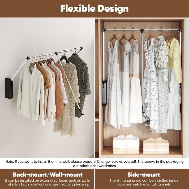 bimiti Pull Down Closet Rod Adjustable Width 26-35 Inches Floating