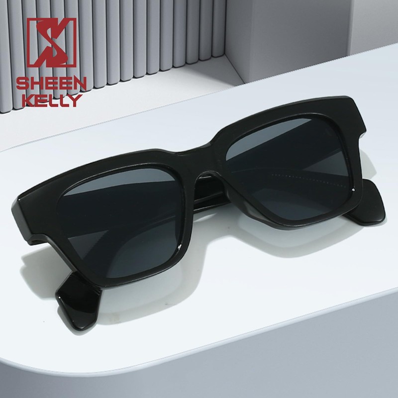 SHEEN KELLY Retro Rectangular Sunglasses for Men Women Trendy Thicker