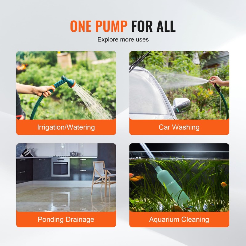 VEVOR Water Transfer Pump 12V, Battery Powered Utility Pump 360