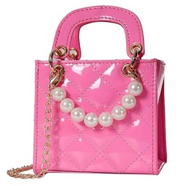 Shiny Patent Kids Little Girls Crossbody Purse Toddler Gifts Mini Top Handle Handbag Satchel Shoulder Pearl Bag Kids Presents (Pink)