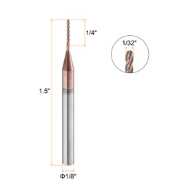 sourcing map Ball Nose End Mill 4 Flute 1/32" Diameter 1/8" Shank Tungsten Carbide TAIL Coated Spiral CNC Router Bits 1/4" Cutting Length Single End Ball for Carving Engraving Grinding