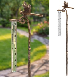 Konohan Dragonfly Rain Gauge Outdoor 25'' Rain Catcher Garden Stake with 8'' Glass Tube Decorative Metal Rains Gauge for Yard Outdoor Measuring Precipitation Patio