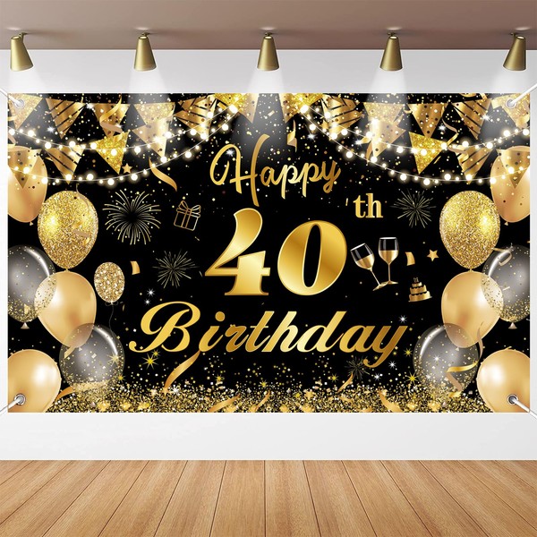 40th Birthday Decorations, Waylipun Happy 40th Birthday Backdrop Banner Photo