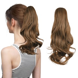 FREEORR Claw Clip Ponytail Hair Extension, 14”Ponytail Clip in Claw Hair Extension, Long Curly Claws Clips in Pony Tail Extensions for Women, Natural Hairpiece- Medium Brown,Light Auburn Mixed