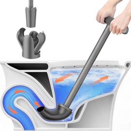 Upgraded Toilet Plunger with Holder, Wall Mounted Toilet Bowl Plunger with Hideaway Caddy, Dual Handle Plunger for Bathroom Built-in Drip Tray, RV Bathroom Accessories (Grey)