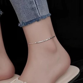 JSNOM Acciaio Anklet for Women Waterproof Anklet Adjustable Double Stable Gift Anklet Anklet for Girls Daughter Girlfriend Women (Silver), Stainless Steel