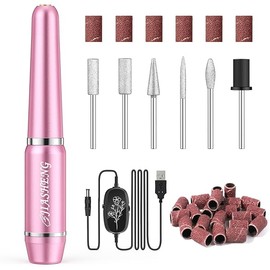 JIASHENG USB Electric Nail Drill, Portable Electric Nail File for Acrylic Gel Nails, Professional Drill Nail Kit Manicure and Pedicure Kit with Drill Bits for Home and Salon Use, Pink