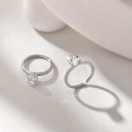 VISDIV 3CT Sterling Silver Engagement Rings AAAAA Cubic Zirconia CZ Wedding Promise Bands For Women Oval Solitaire Simulated Diamond Silver/Gold Size 5-10 (Silver, 8)