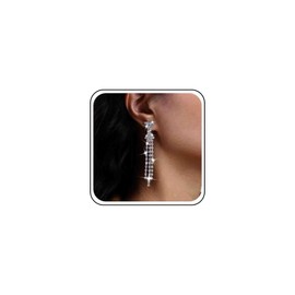 Wedding Long Rhinestone Earrings Silver Bow Crystal Dangle Earring Diamond Cubic Zirconia Bridal Drop Dainty Sparkly Tassel Cz Brides Stud Simple Shiny Statement Formal Bridesmaid Party Prom Women