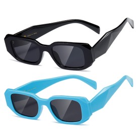 kimorn Rectangle Trendy Sunglasses for Women Men Trendy Retro Trendy Sun Glasses 90’s Vintage Square Frame (Black+blue Frame Grey Lens)