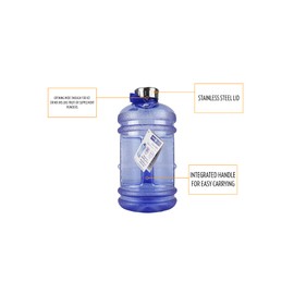 New Wave Enviro Iconic 2.2 Liter BPA Free Water Bottle with Stainless Steel Cap, Integrated Handle for Easy Carrying, Gym and Lifestyle Bottle, 2.2 Liter Capacity, Blue
