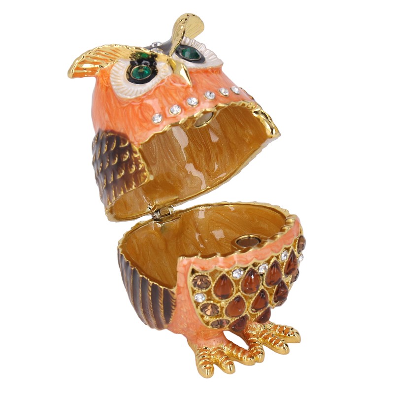 Owl Trinket Box Cute Appearance Brown Metal Jewelry Box for