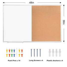 Cork Bulletin Board, 48 X 32 Inches White Magnetic Dry Erase Board, Large Wall Mounted Message Vision Notice Memo Pin Board for Office, Home and School