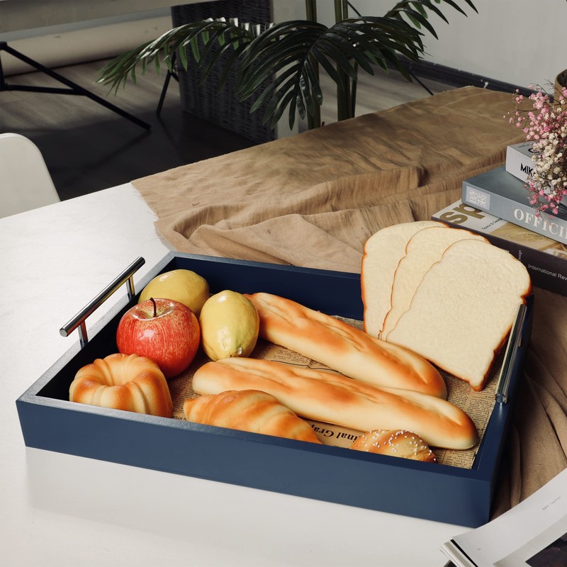 JJSQYLAN Wooden Serving Tray with Handles Rectangle Breakfast Tray for