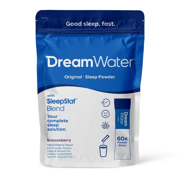 Dream Water Sleep Aid, Powder; GABA, MELATONIN, 5-HTP, Snoozeberry, 60 Count