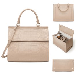 Modern Picnic Vegan Leather Lunch Bag for Women, Cooler Lunch Bag for Girls Easily Wipeable, Adjustable Shoulder Strap, Women’s Lunch Bags for Work/Office/Outdoor (Cream) As Seen on Shark Tank