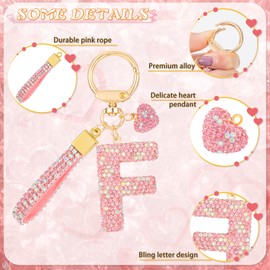 MWOOT Pink Car Keychains Gift for Women Girls Initial Letter Keychain Cute Bling Keychains keyrings Bling Letter Pendant for Purse Backpack Handbag Charms,Letter F