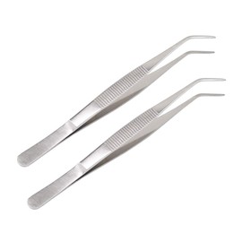 VictorsHome 7 Inch Stainless Steel Tweezers with Curved Serrated Tip Multipurpose Forceps for Industrial Use 2pcs